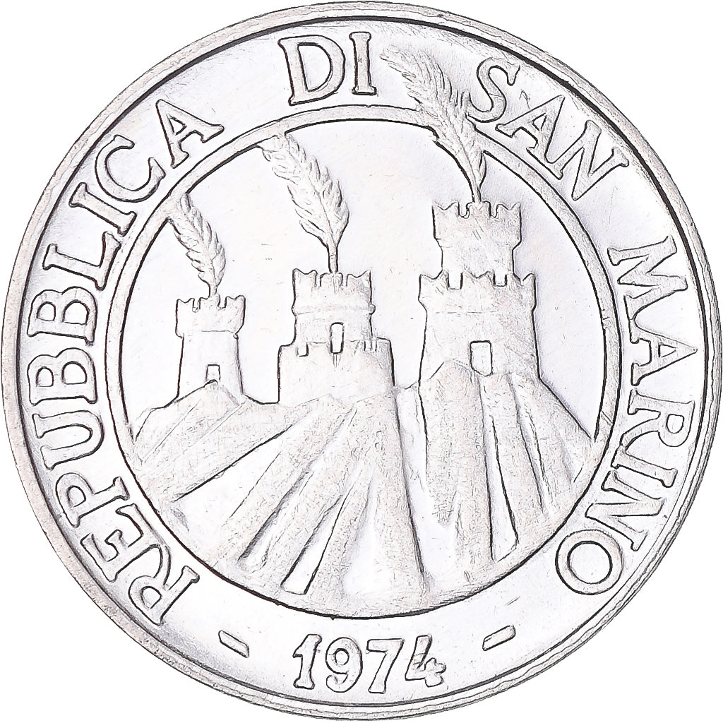 Munten, San Marino, 10 Lire, 1974, Rome, UNC-, Aluminium, KM:33