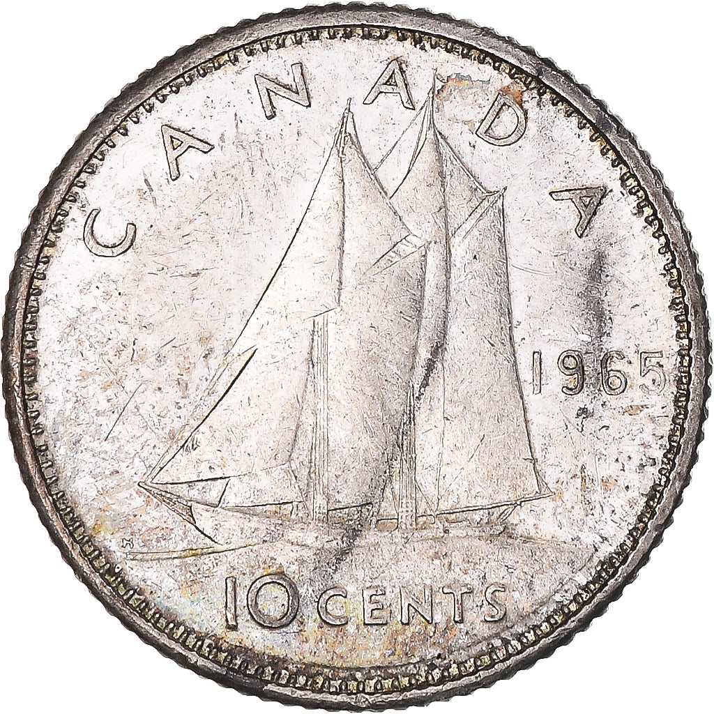 Moneta, Canada, Elizabeth II, 10 Cents, 1965, Royal Canadian Mint, Ottawa, BB