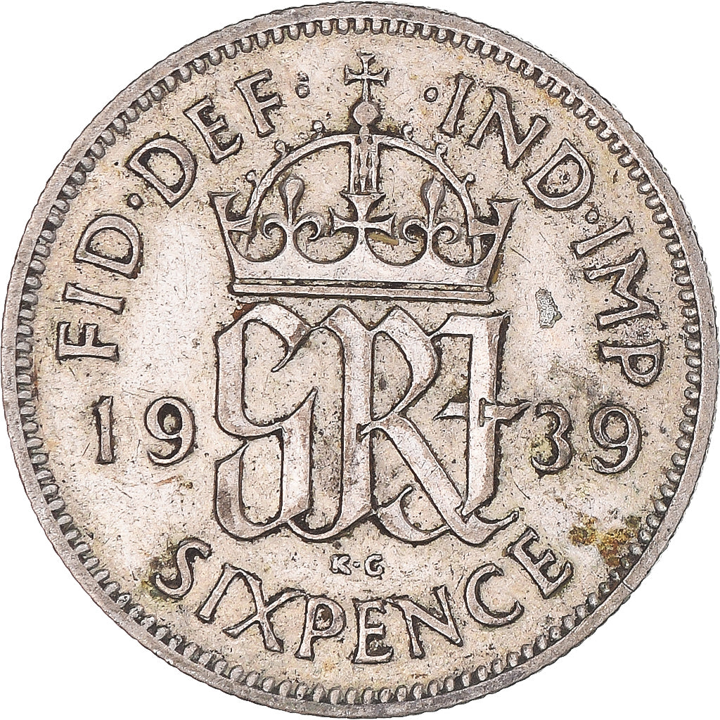 Monnaie, Grande-Bretagne, George VI, 6 Pence, 1939, TB+, Argent, KM:852