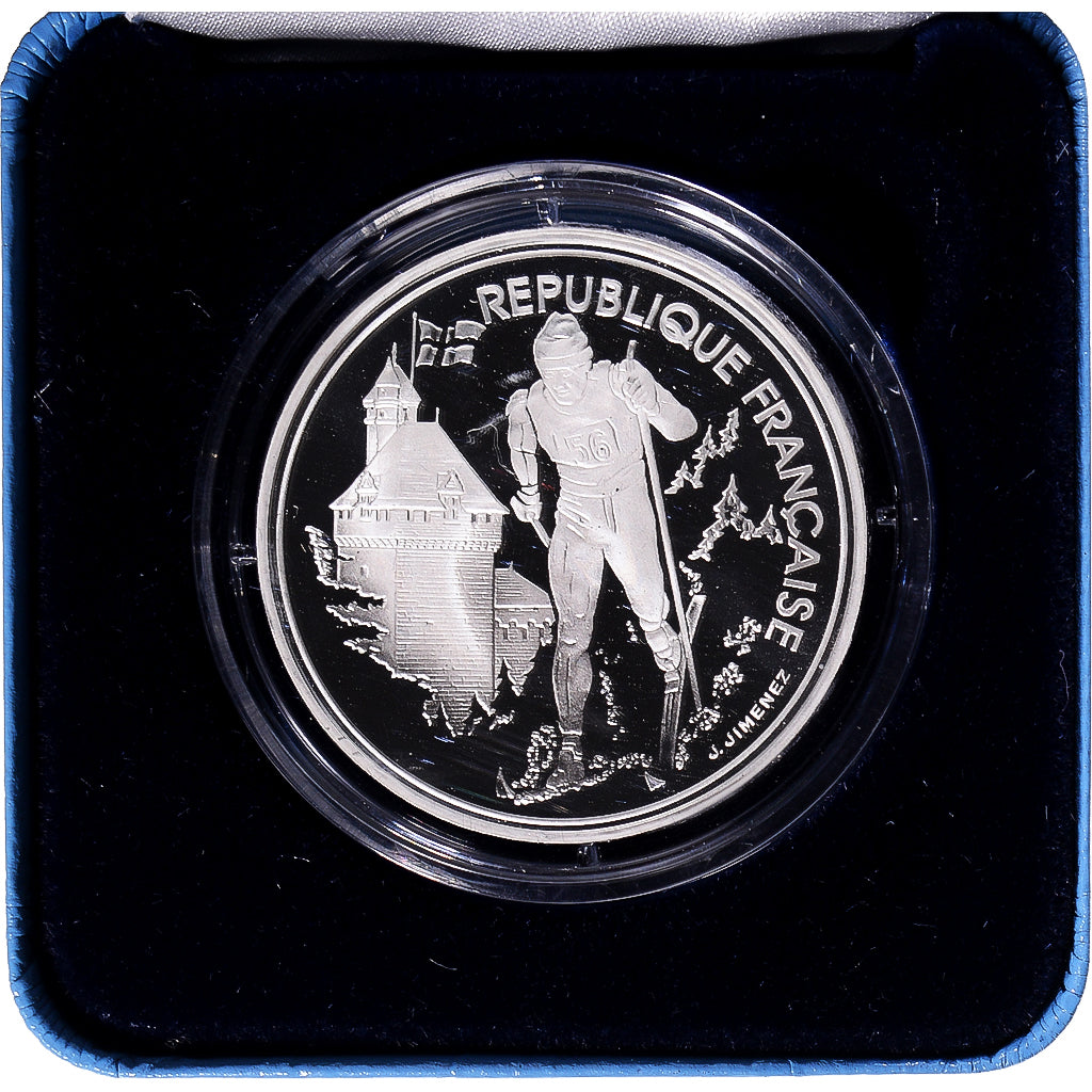 Coin, France, Cross-country skier, 100 Francs, 1991, BE, MS(65-70), Silver
