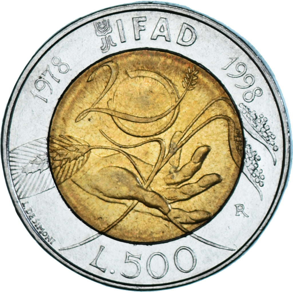 Moneta, Włochy, 500 Lire, 1998, Rome, AU(50-53), Bimetaliczny, KM:193