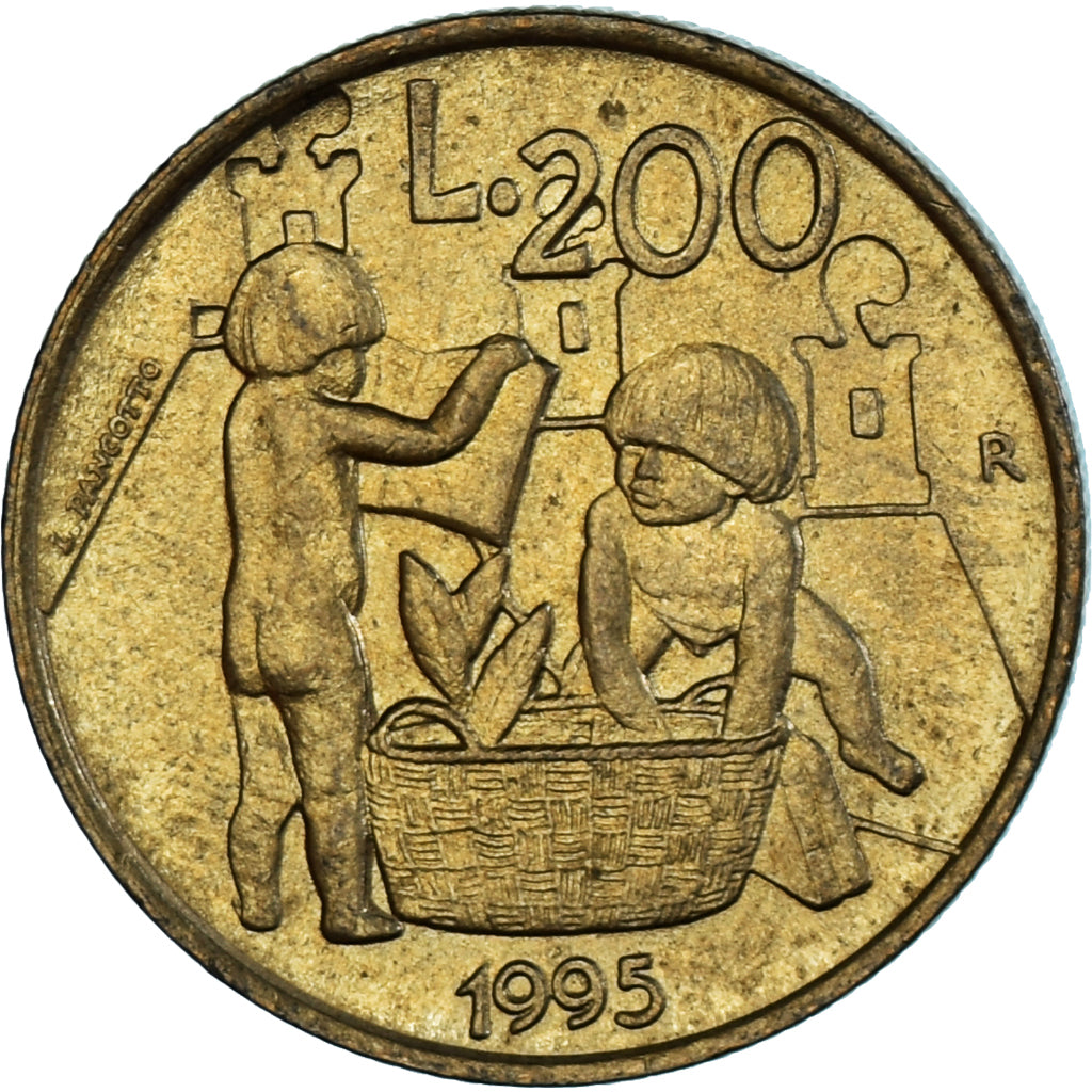 Munten, San Marino, 200 Lire, 1995, ZF, Aluminum-Bronze, KM:329
