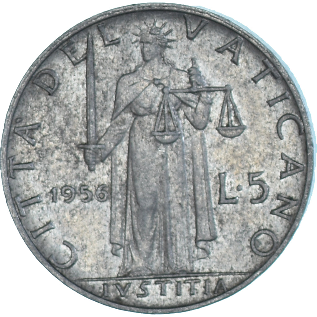 Münze, Vatikanstadt, Pius XII, 5 Lire, 1956, Roma, SS, Aluminium, KM:51.1