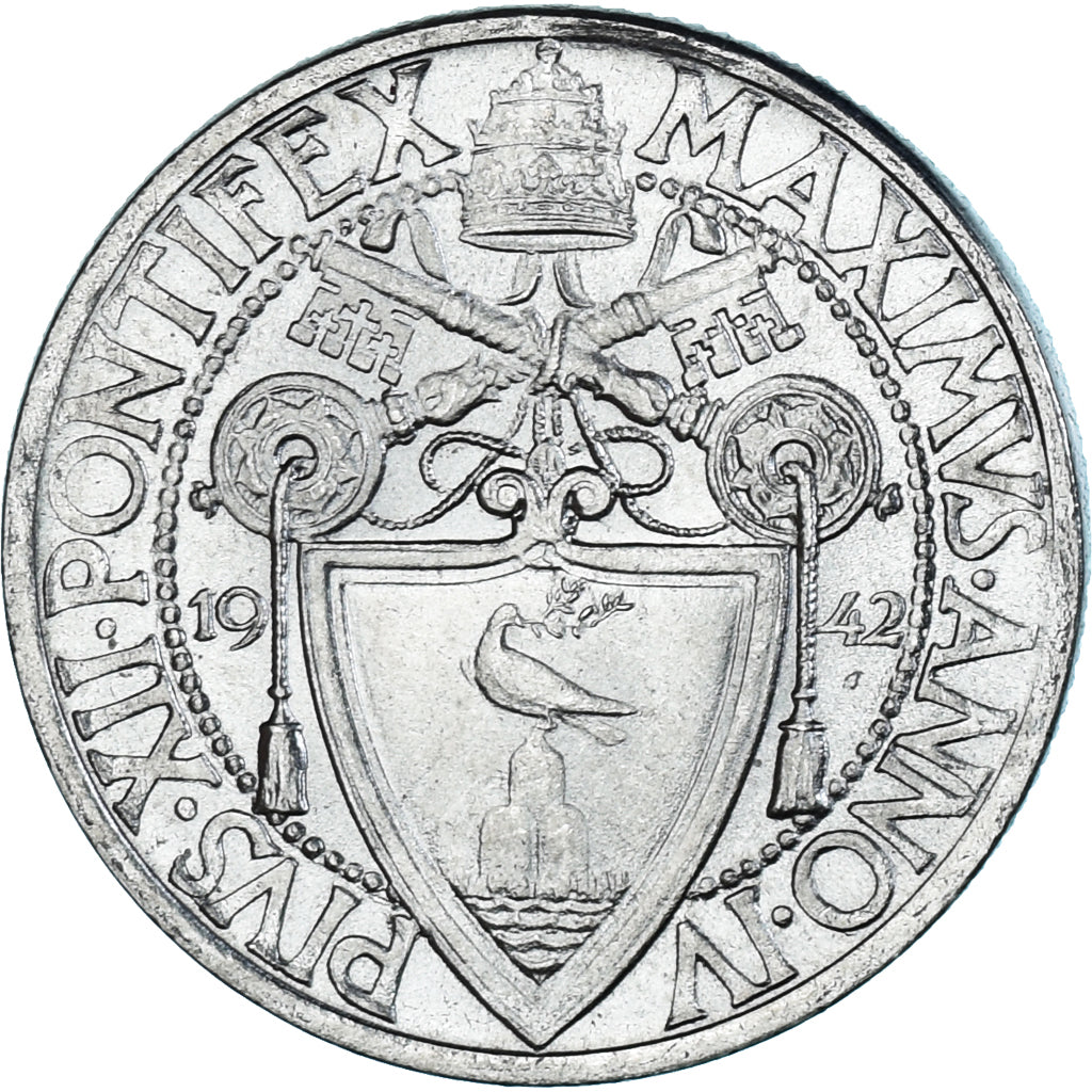 Coin, VATICAN CITY, Pius XII, Lira, 1942, Roma, MS(63), Stainless Steel, KM:35