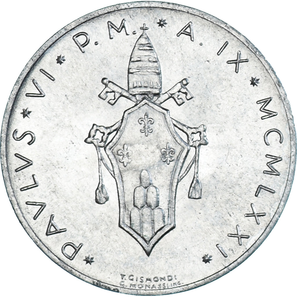 Moneda, CIUDAD DEL VATICANO, Paul VI, 10 Lire, 1971, MBC+, Aluminio, KM:119