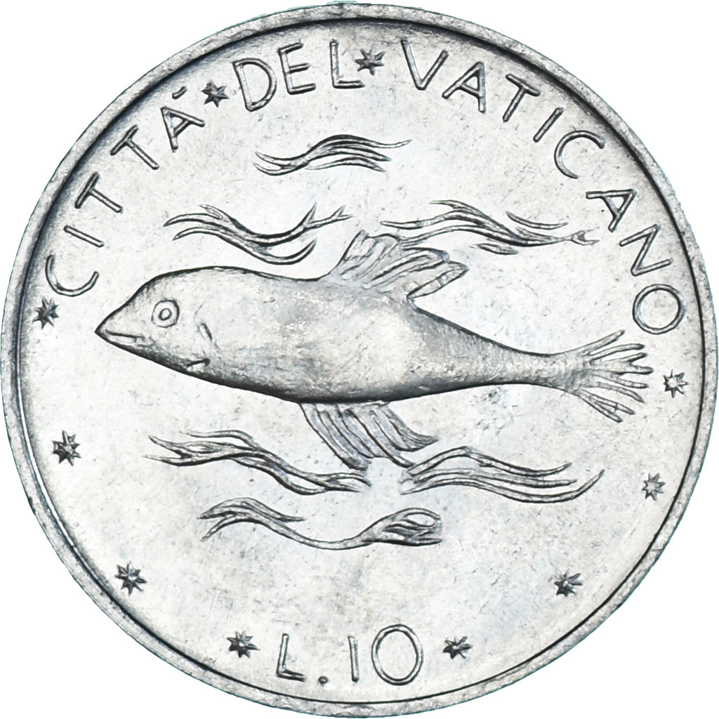 Moneda, CIUDAD DEL VATICANO, Paul VI, 10 Lire, 1971, MBC+, Aluminio, KM:119