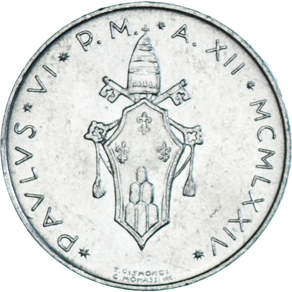 Moneda, CIUDAD DEL VATICANO, Paul VI, 5 Lire, 1974, Roma, SC, Aluminio, KM:118