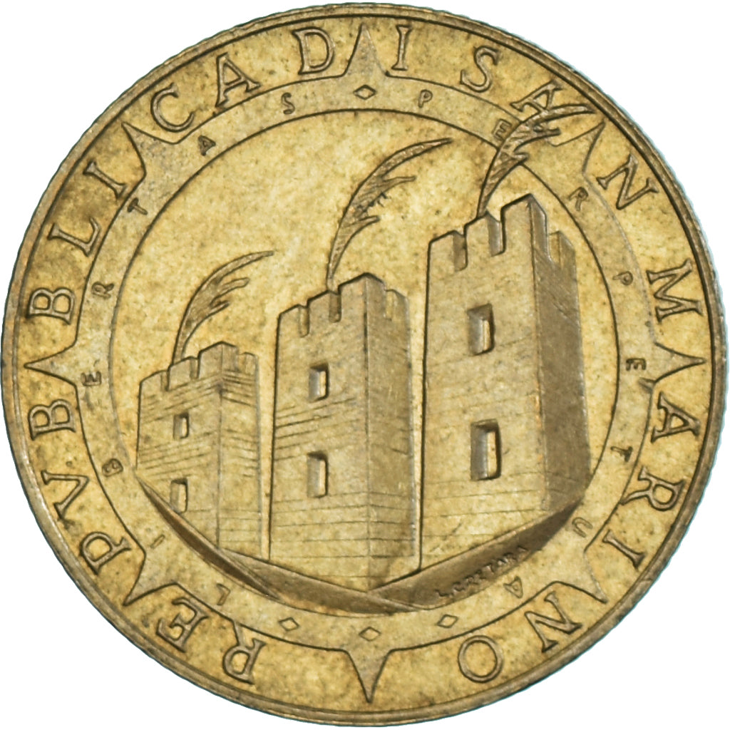 Munten, San Marino, 200 Lire, 1992, Rome, ZF, Aluminum-Bronze, KM:285
