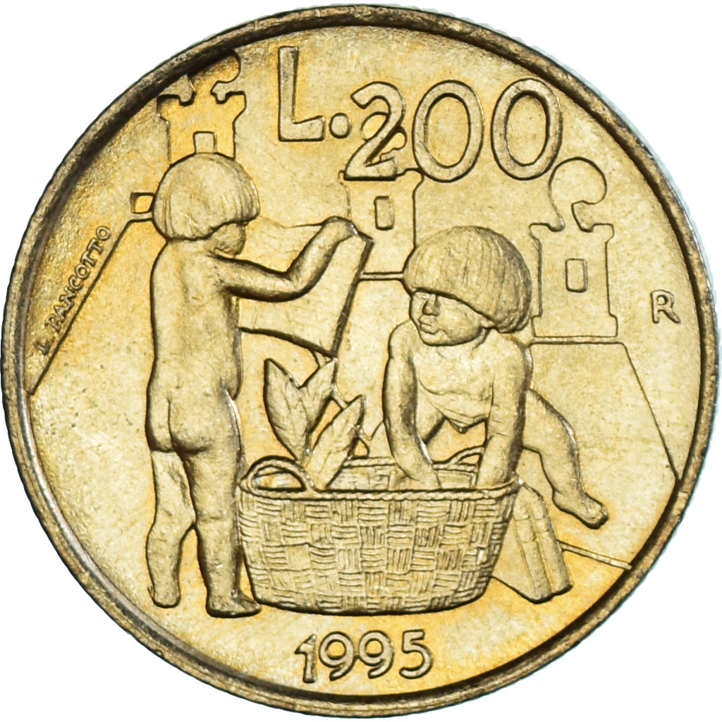 Munten, San Marino, 200 Lire, 1995, UNC-, Aluminum-Bronze, KM:329