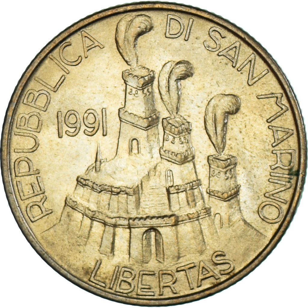 Munten, San Marino, 200 Lire, 1991, ZF+, Aluminum-Bronze, KM:268