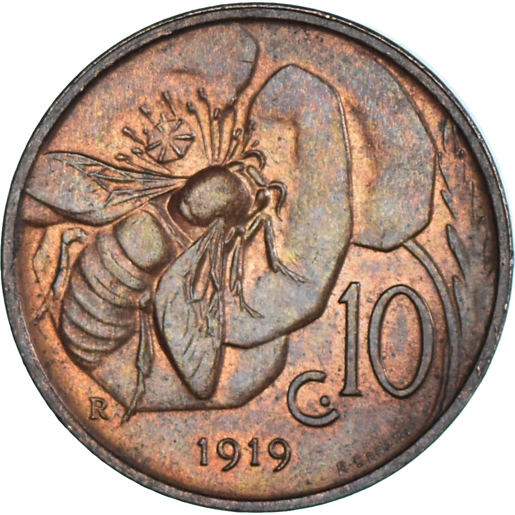 Coin, Italy, Vittorio Emanuele III, 10 Centesimi, 1919, Rome, EF(40-45), Bronze