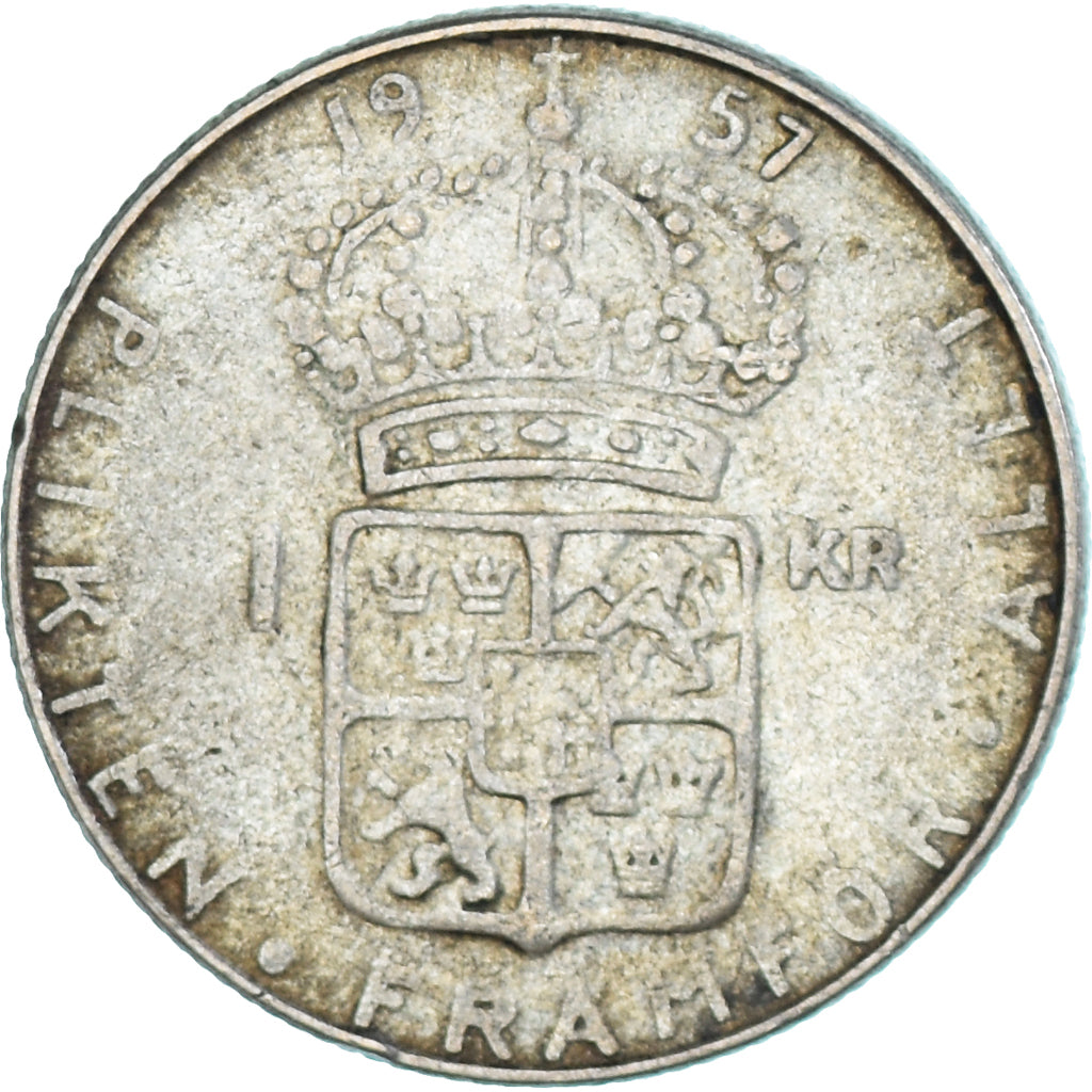 Coin, Sweden, Gustaf VI, Krona, 1957, EF(40-45), Silver, KM:826