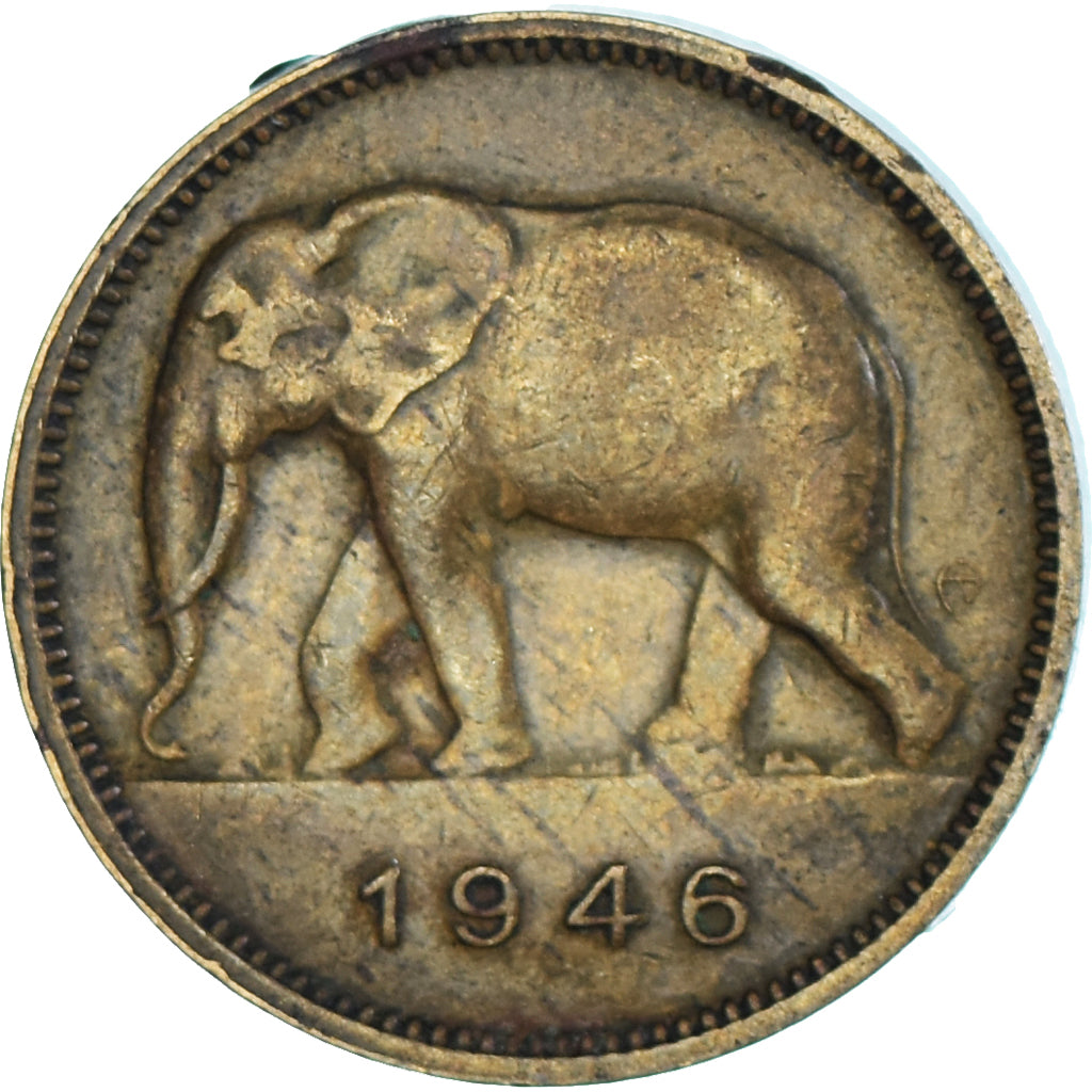 Coin, Belgian Congo, 2 Francs, 1946, EF(40-45), Brass, KM:28