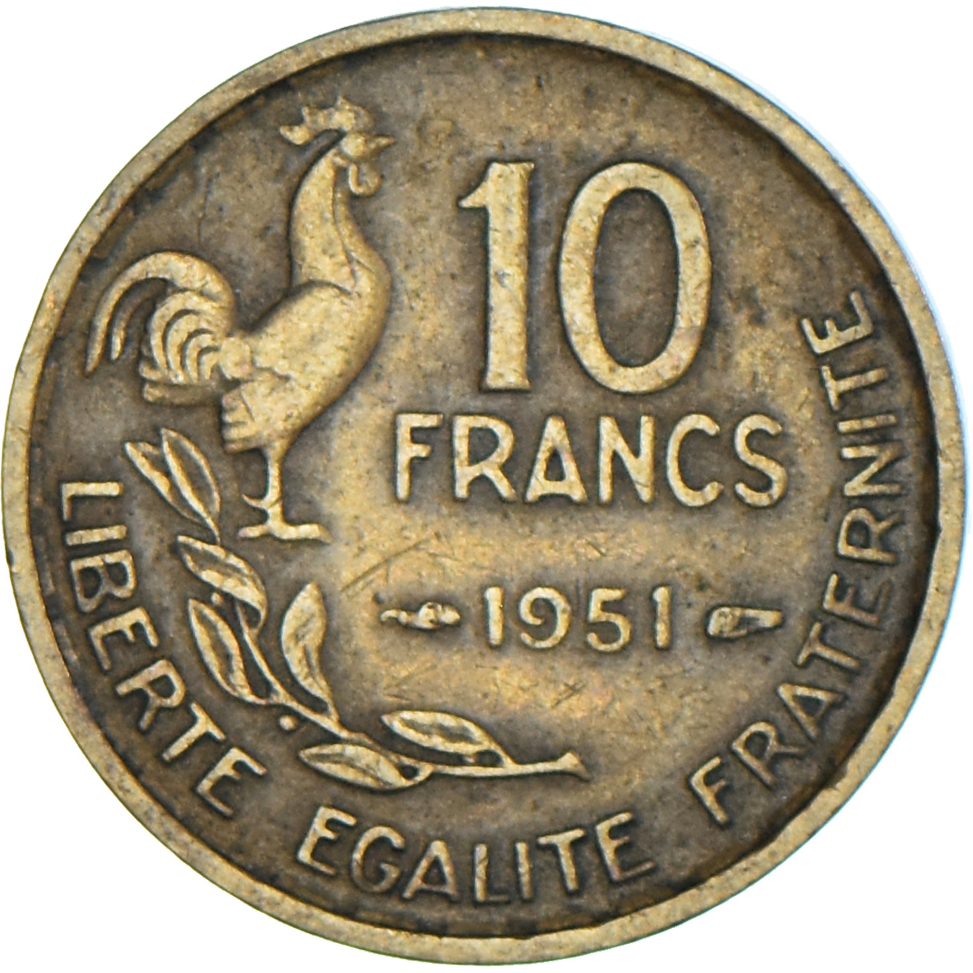 Moneda, Francia, Guiraud, 10 Francs, 1951, Paris, MBC, Aluminio - bronce