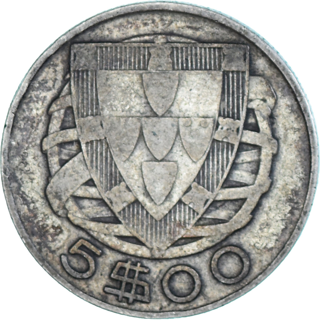 Monnaie, Portugal, 5 Escudos, 1942, TB+, Argent, KM:581