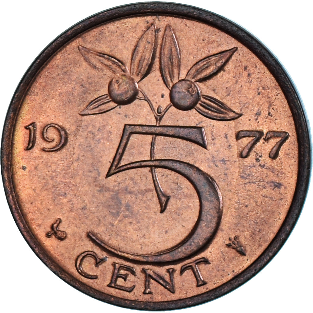 Moeda, Países Baixos, Juliana, 5 Cents, 1977, EF(40-45), Bronze, KM:181