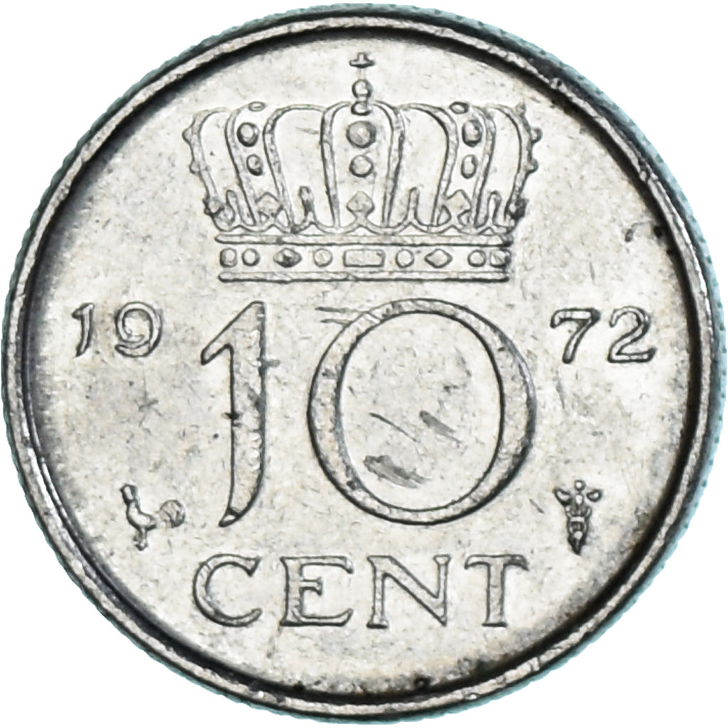 Moneta, Holandia, Juliana, 10 Cents, 1972, EF(40-45), Nikiel, KM:182