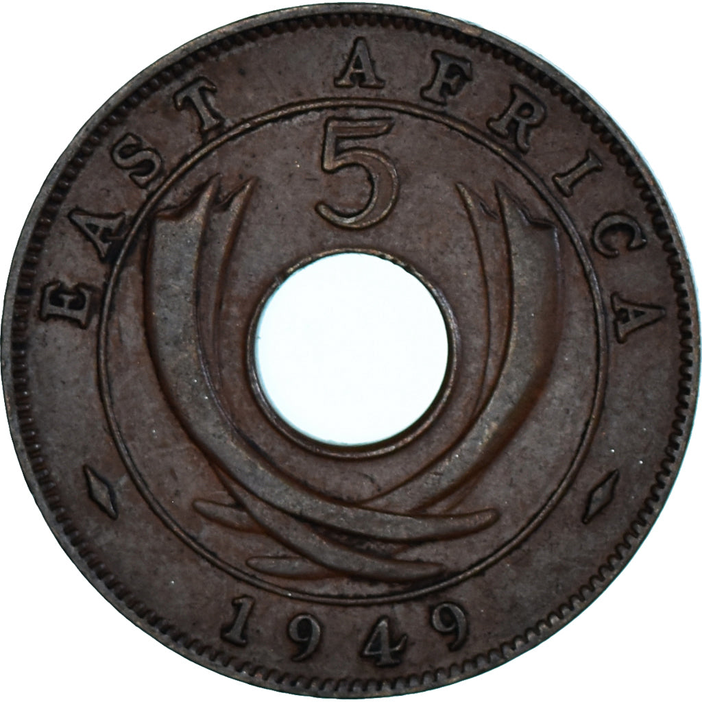 Moneda, ESTE DE ÁFRICA, George VI, 5 Cents, 1949, MBC, Bronce, KM:33