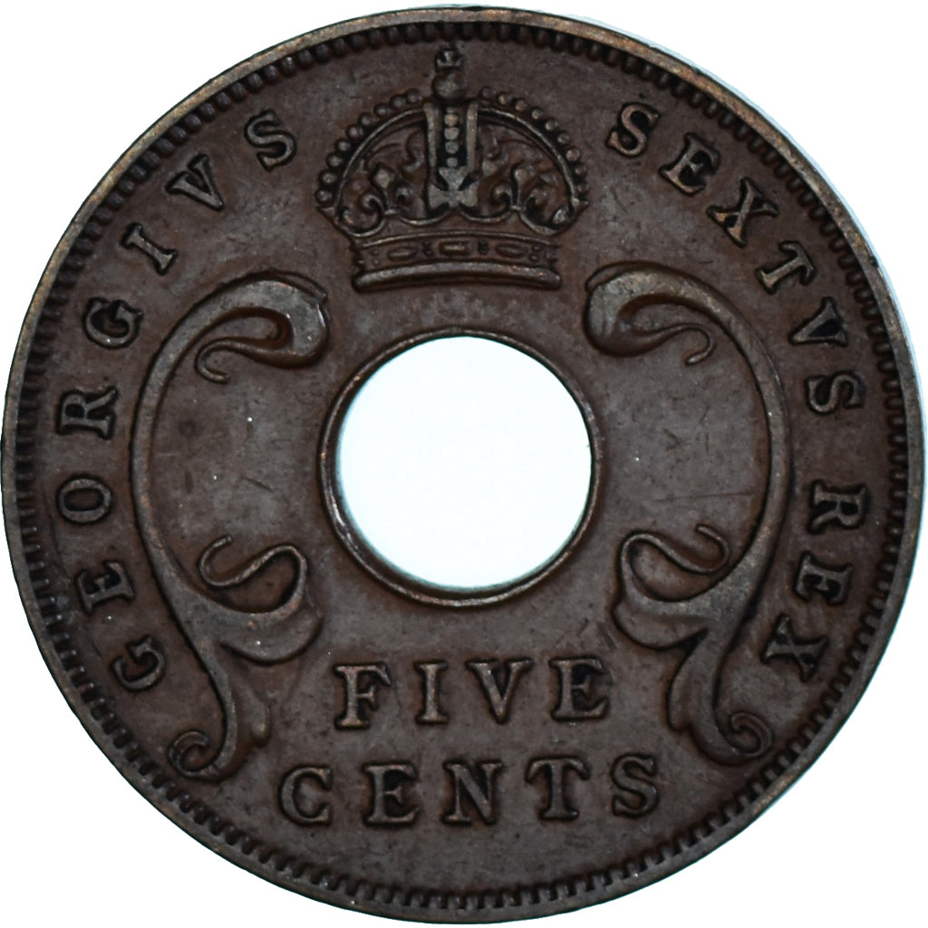 Moneda, ESTE DE ÁFRICA, George VI, 5 Cents, 1949, MBC, Bronce, KM:33