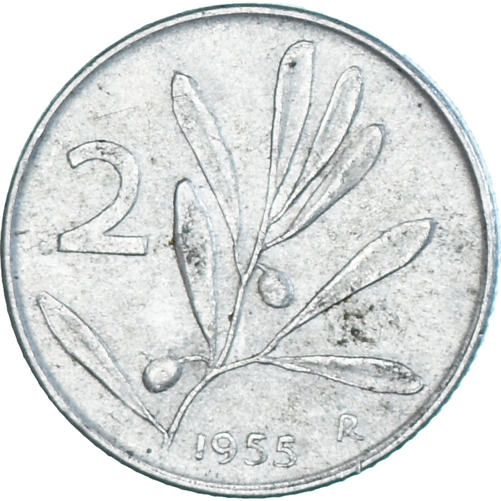 Coin, Italy, 2 Lire, 1955, Rome, EF(40-45), Aluminum, KM:94
