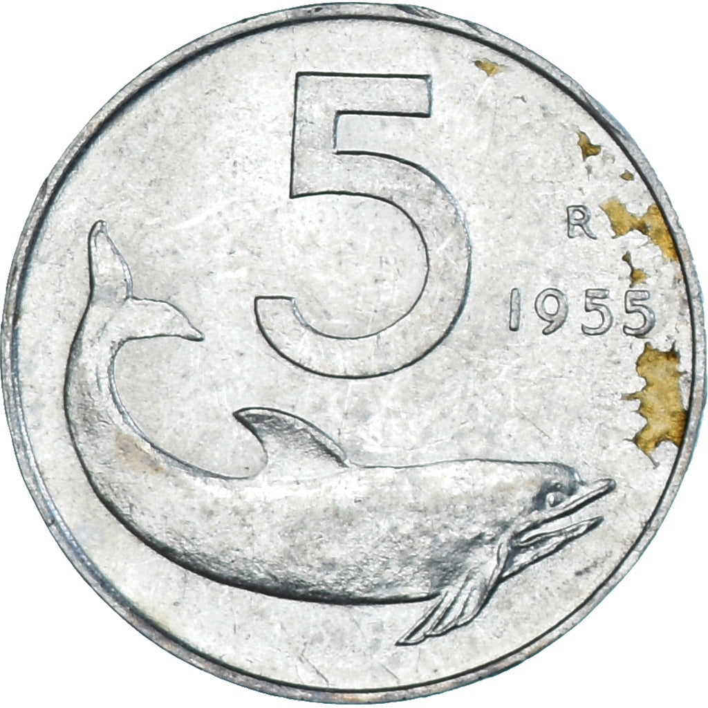 Moeda, Itália, 5 Lire, 1955, Rome, EF(40-45), Alumínio, KM:92