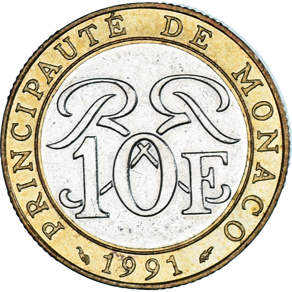 Coin, Monaco, Rainier III, 10 Francs, 1991, EF(40-45), Bi-Metallic, KM:163