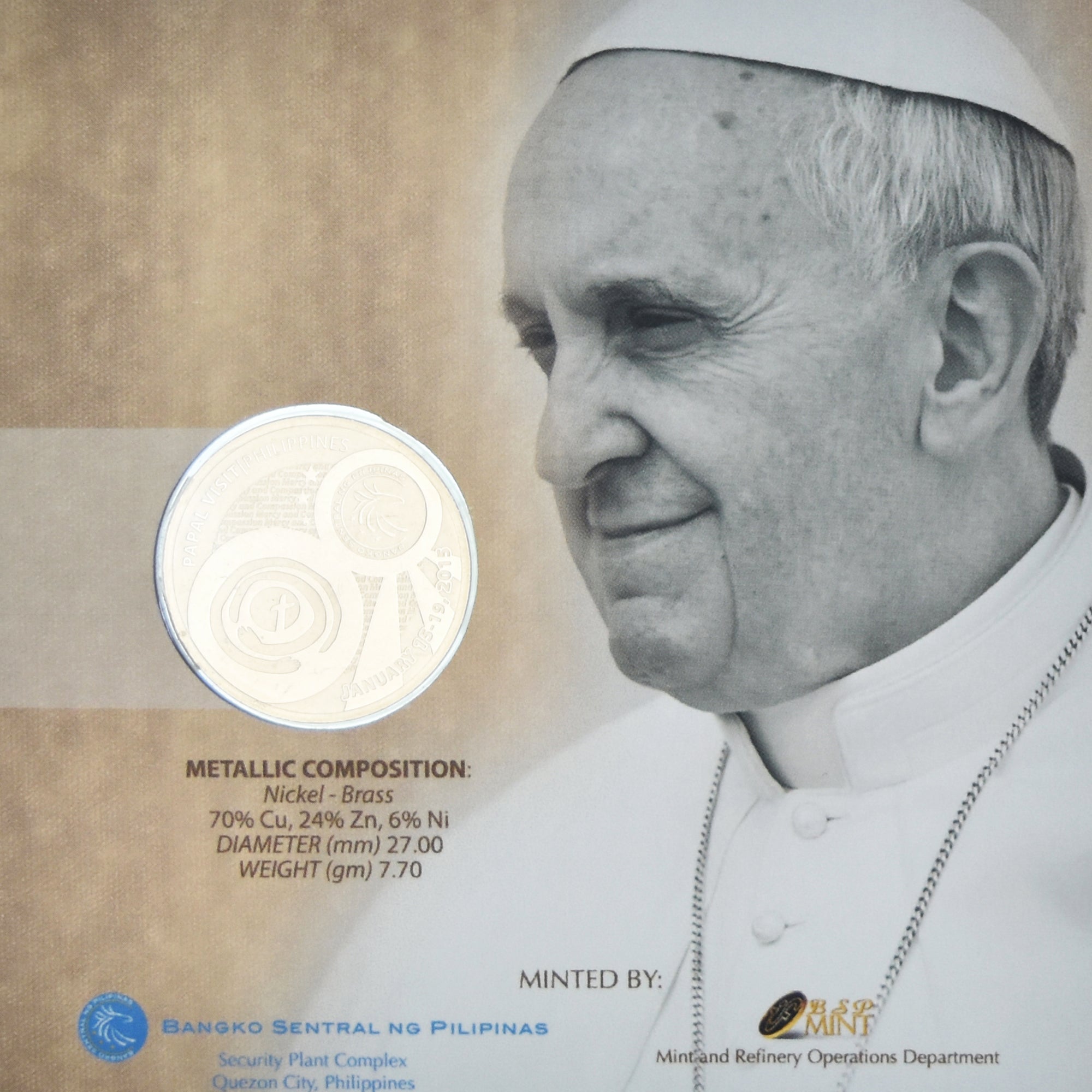 Coin, Philippines, 50 Piso, 2015, Manila, Pope Francis's visit to the