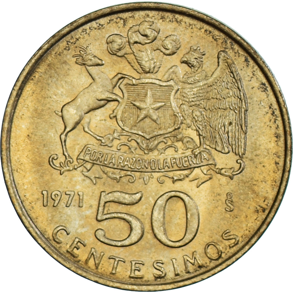 Coin, Chile, 50 Centavos, 1971, MS(63), Aluminum-Bronze, KM:196