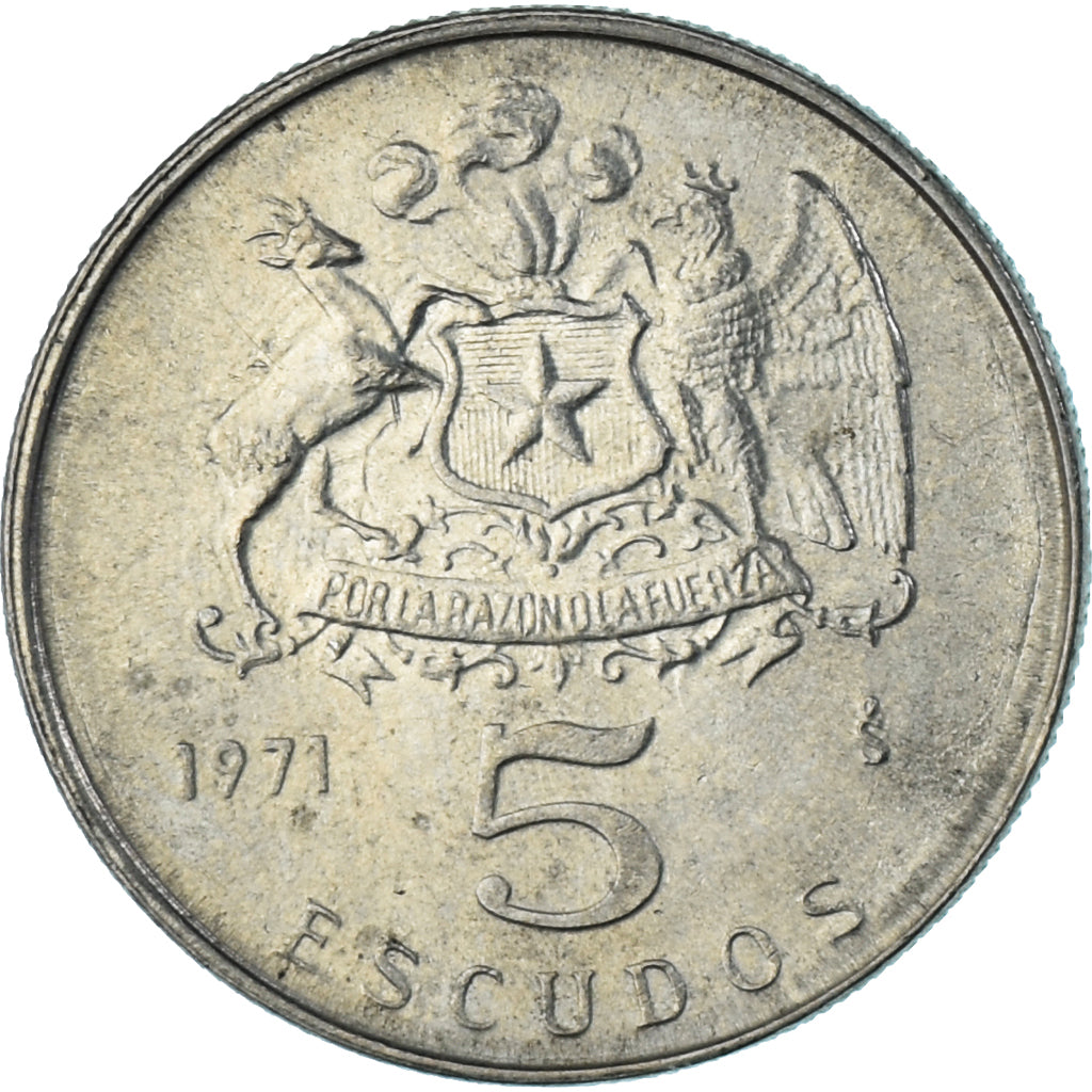 Moneda, Chile, 5 Escudos, 1971, Santiago, EBC, Cobre - níquel, KM:199