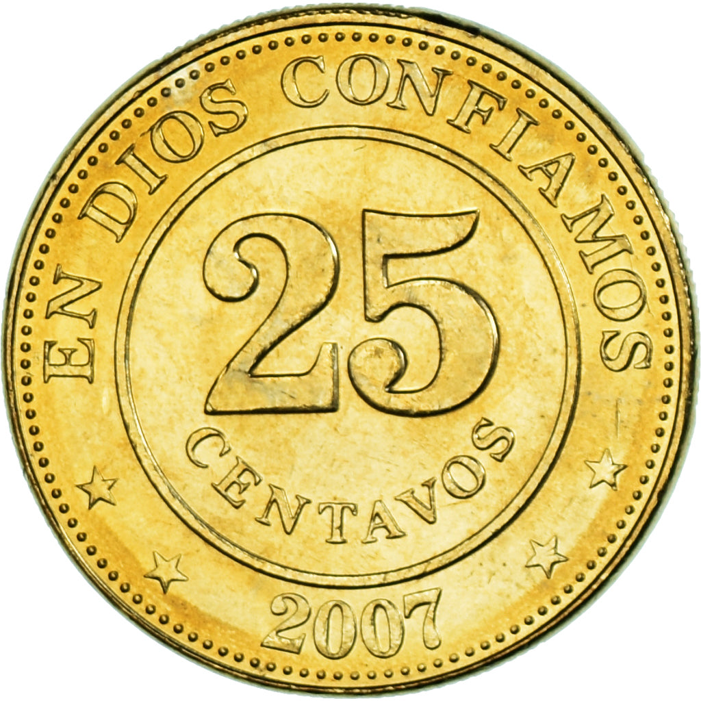 Munten, Nicaragua, 25 Centavos, 2007, British Royal Mint, PR, Brass plated
