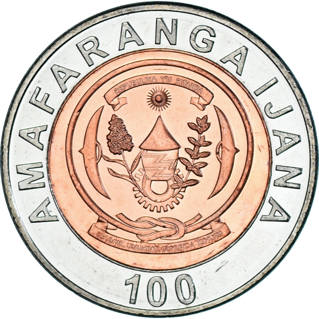 Coin, Rwanda, 100 Francs, 2007, British Royal Mint, MS(63), Bi-Metallic, KM:32