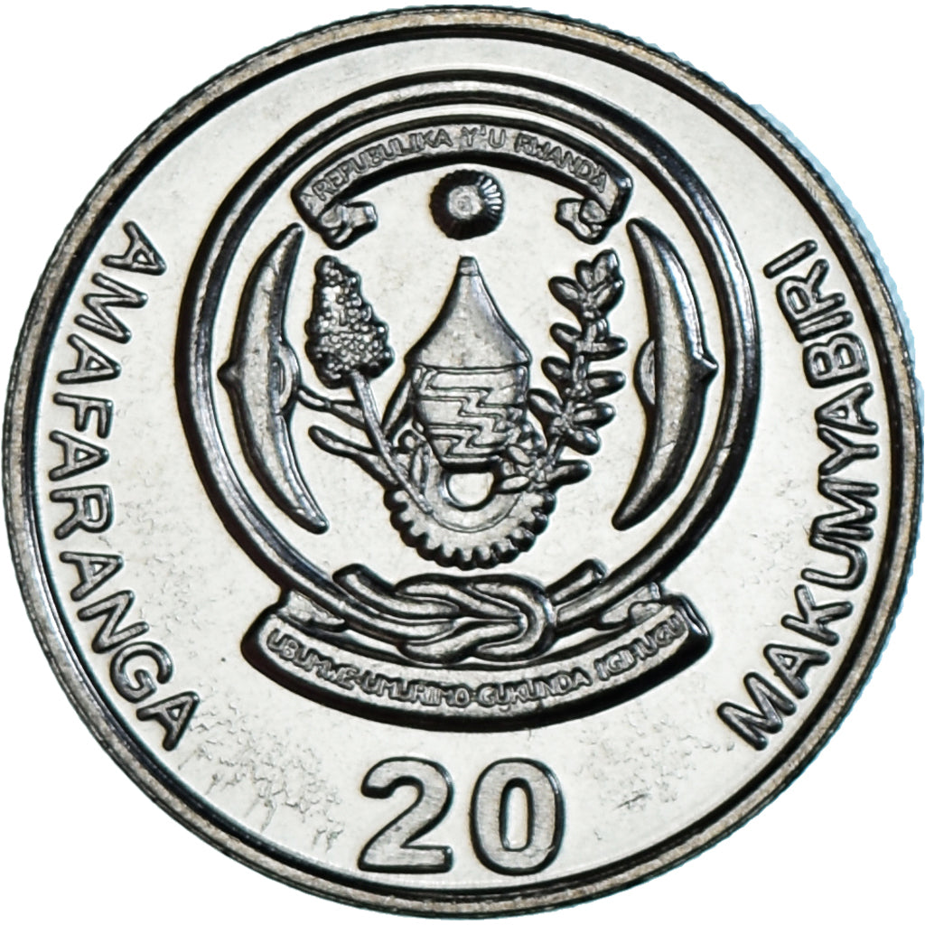 Moeda, Ruanda, 20 Francs, 2003, MS(63), Aço Niquelado, KM:25