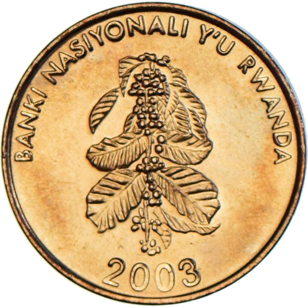 Moneta, Ruanda, 5 Francs, 2003, MS(63), Mosiądz platerowany stalą, KM:23