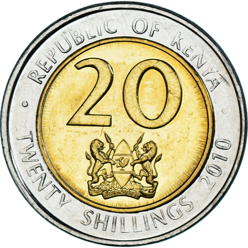 Coin, Kenya, 20 Shillings, 2010, MS(63), Bi-Metallic, KM:36.2