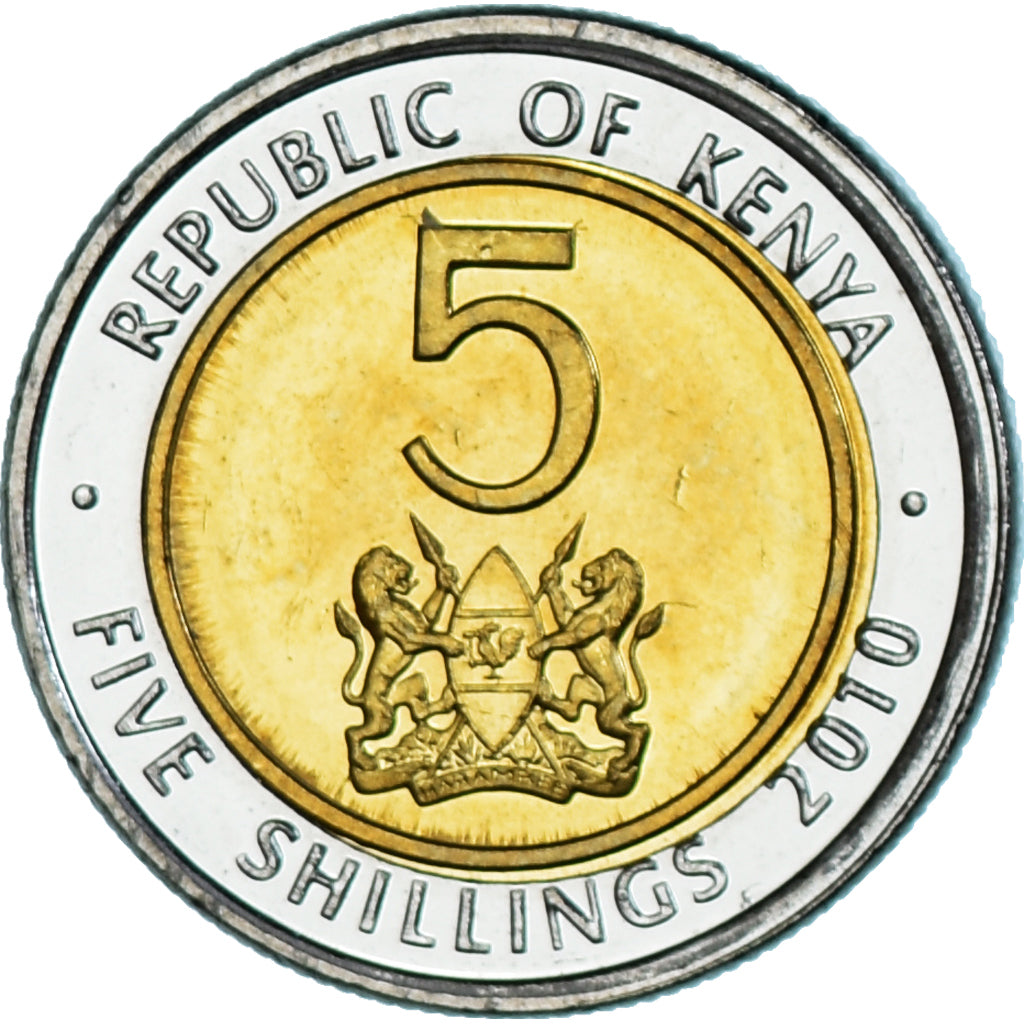 Coin, Kenya, 5 Shillings, 2010, MS(63), Bi-Metallic, KM:37.2