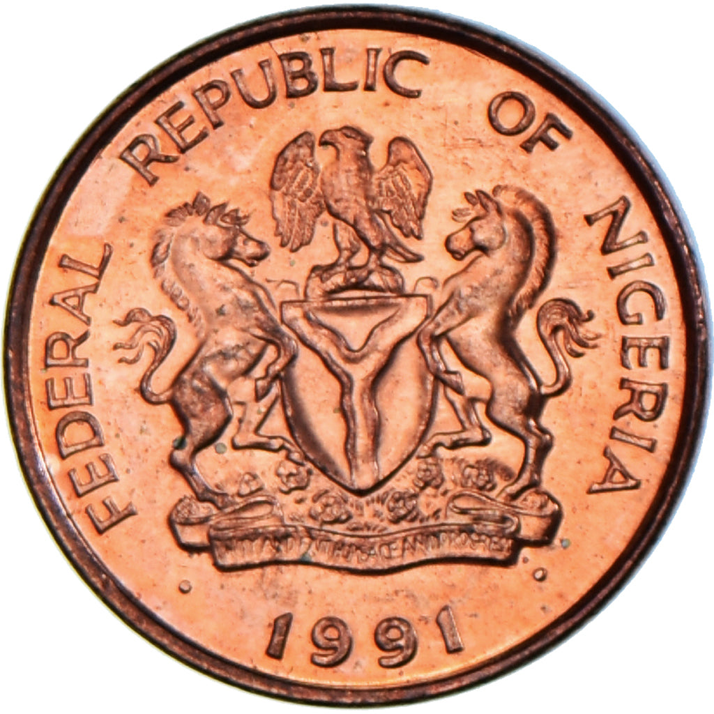 Coin, Nigeria, Kobo, 1991, MS(63), Acier plaqué cuivre, KM:8.2a