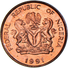 Coin, Nigeria, Kobo, 1991, MS(63), Acier plaqué cuivre, KM:8.2a