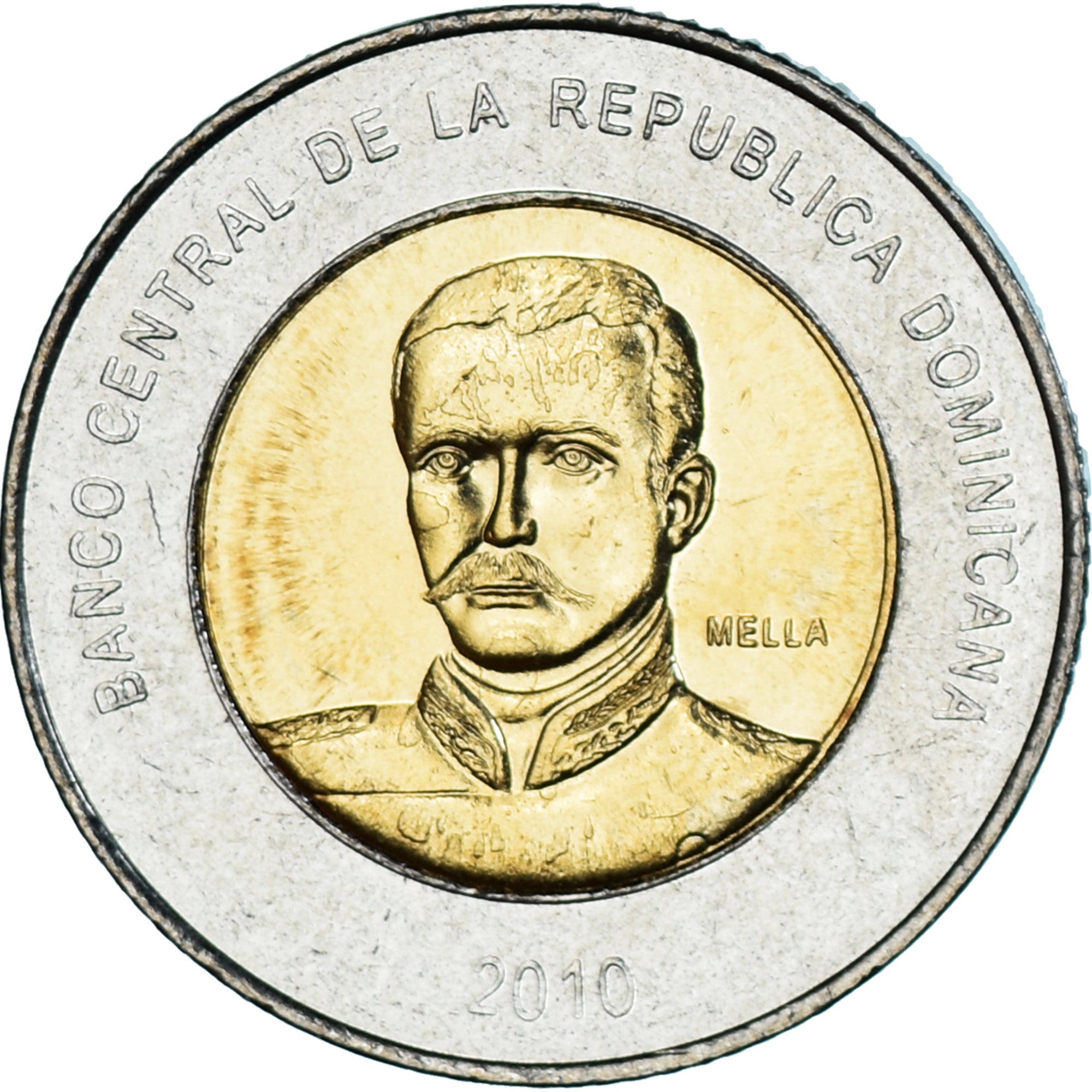Coin, Dominican Republic, 10 Pesos, 2010, MS(63), Bi-Metallic, KM:106