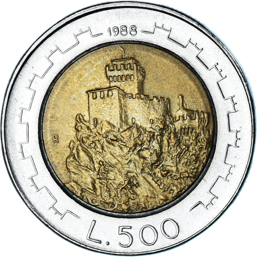 Coin, San Marino, 500 Lire, 1988, Rome, AU(50-53), Bi-Metallic, KM:226
