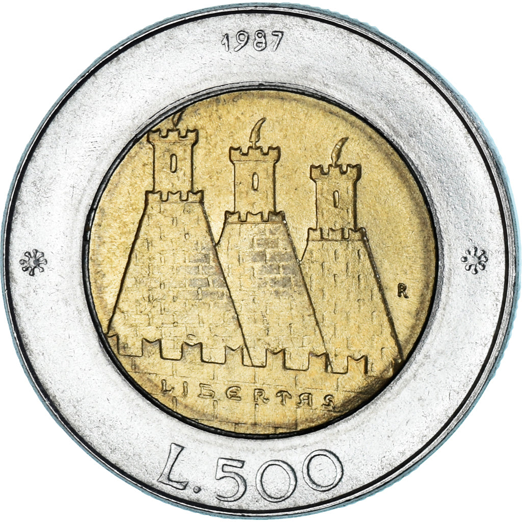 Moneta, San Marino, 500 Lire, 1987, Rome, AU(50-53), Bimetaliczny, KM:209