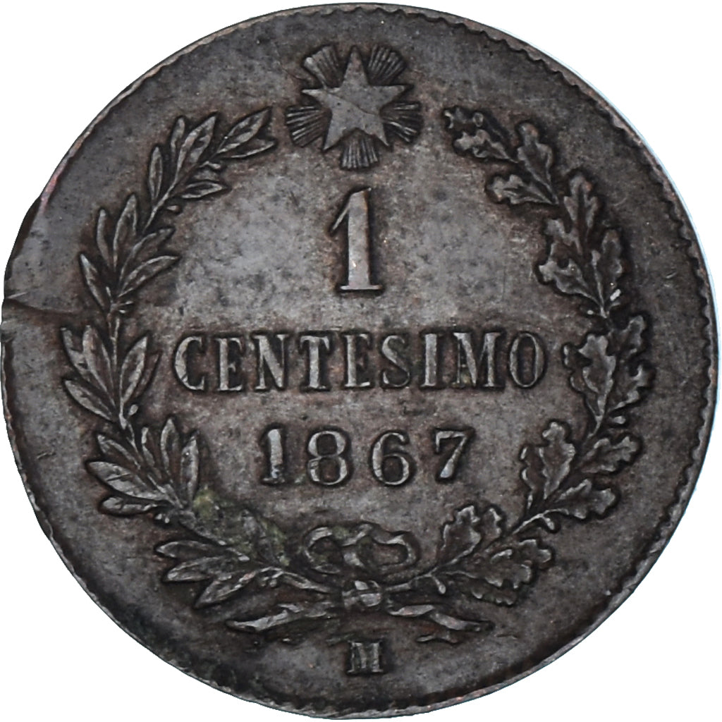Moeda, Itália, Vittorio Emanuele II, Centesimo, 1867, Milan, VF(30-35), Cobre