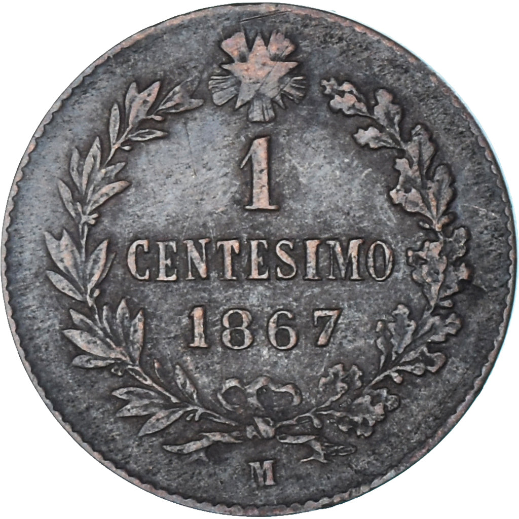 Moeda, Itália, Vittorio Emanuele II, Centesimo, 1867, Milan, VF(30-35), Cobre