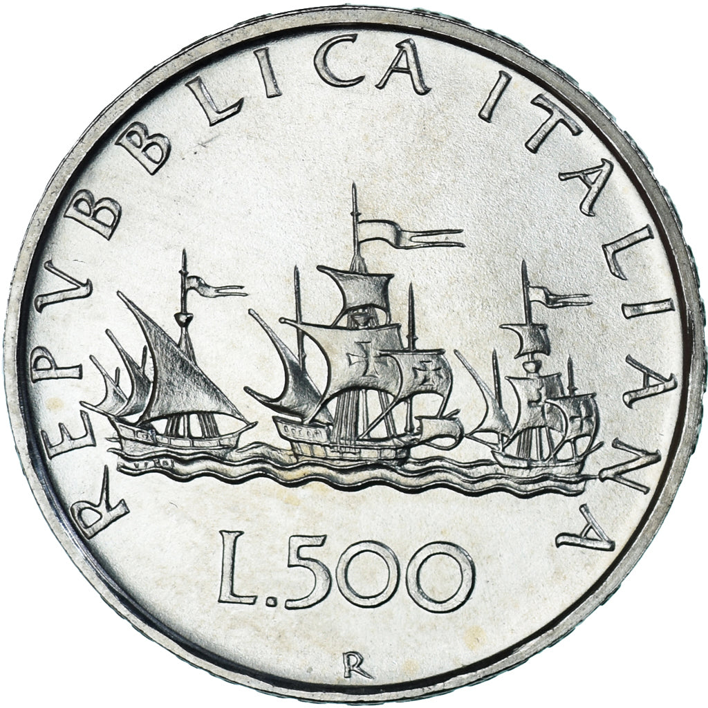 Coin, Italy, 500 Lire, 1993, “caravelles” BU, MS(65-70), Silver, KM:98