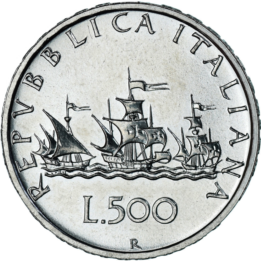 Coin, Italy, 500 Lire, 1991, “caravelles” BU, MS(65-70), Silver, KM:98