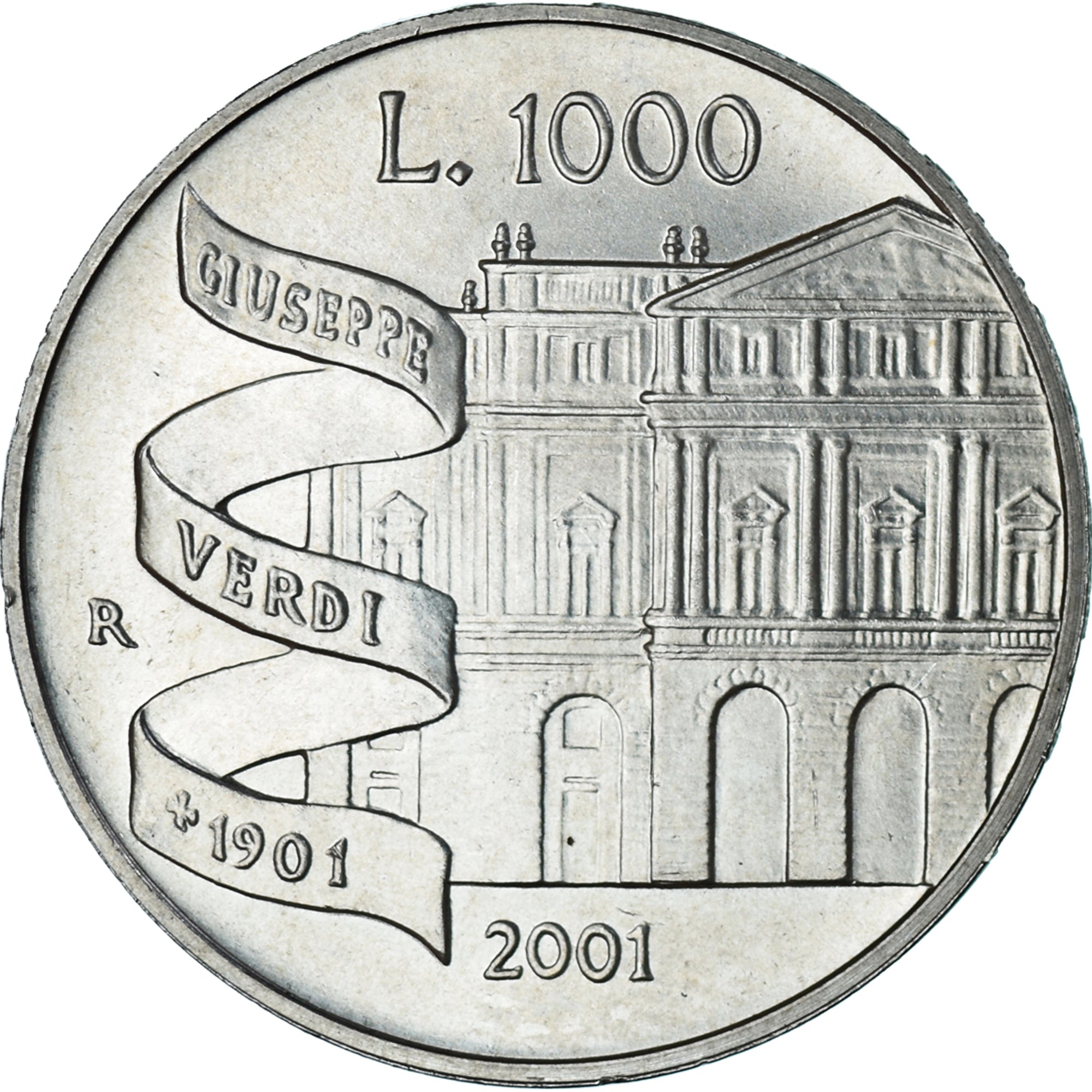 Coin, Italy, 1000 Lire, 2001, Rome, Guiseppe Verdi, MS(64), Silver, KM:236