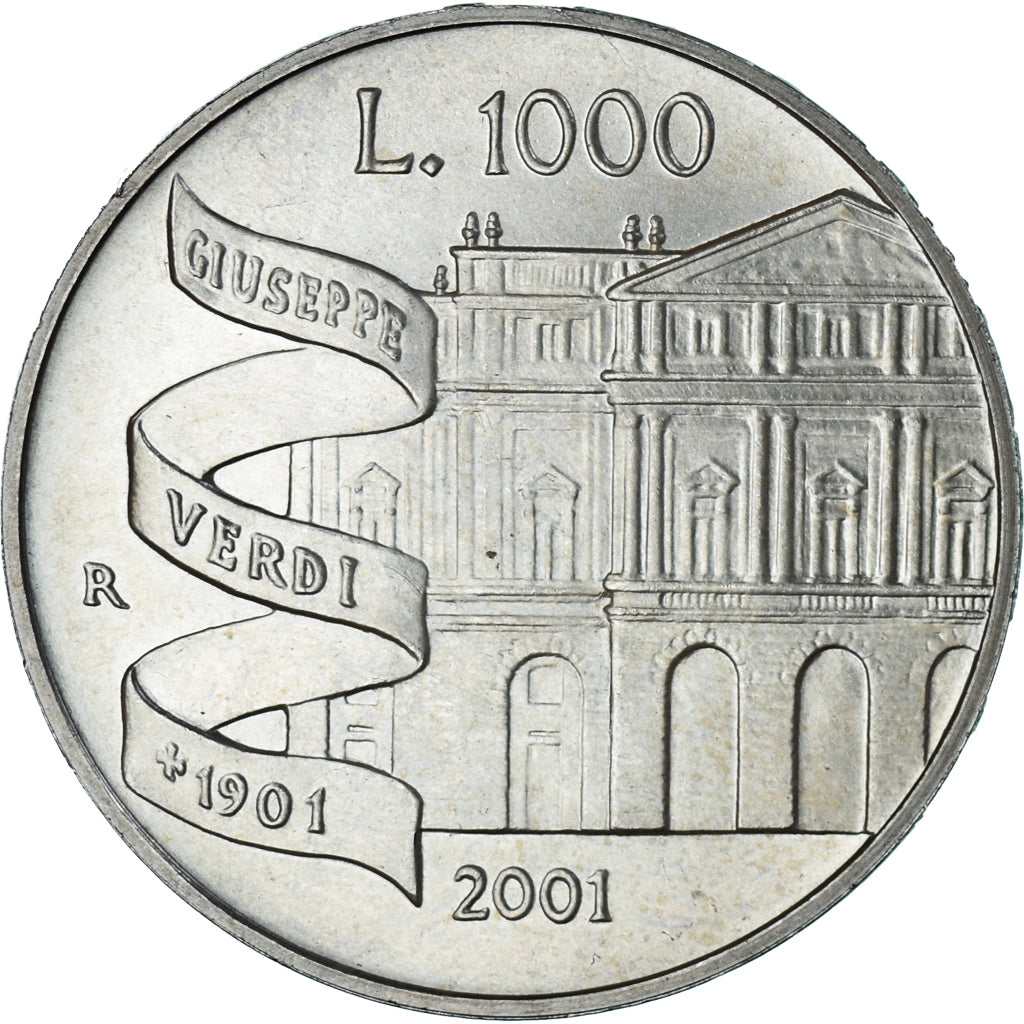 Coin, Italy, 1000 Lire, 2001, Rome, Guiseppe Verdi, MS(64), Silver, KM:236