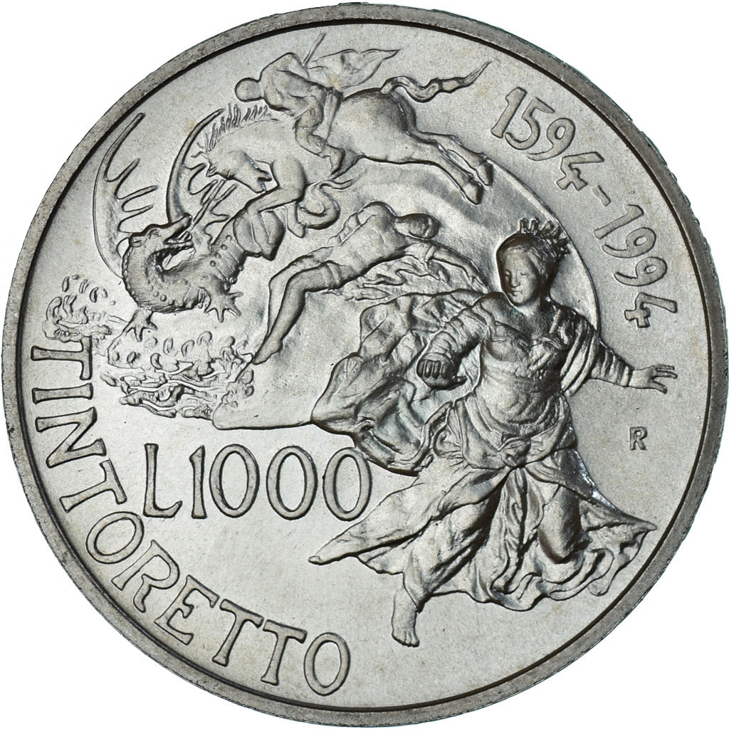 Coin, Italy, 1000 Lire, 1994, Rome, Tintoretto, MS(65-70), Silver, KM:169