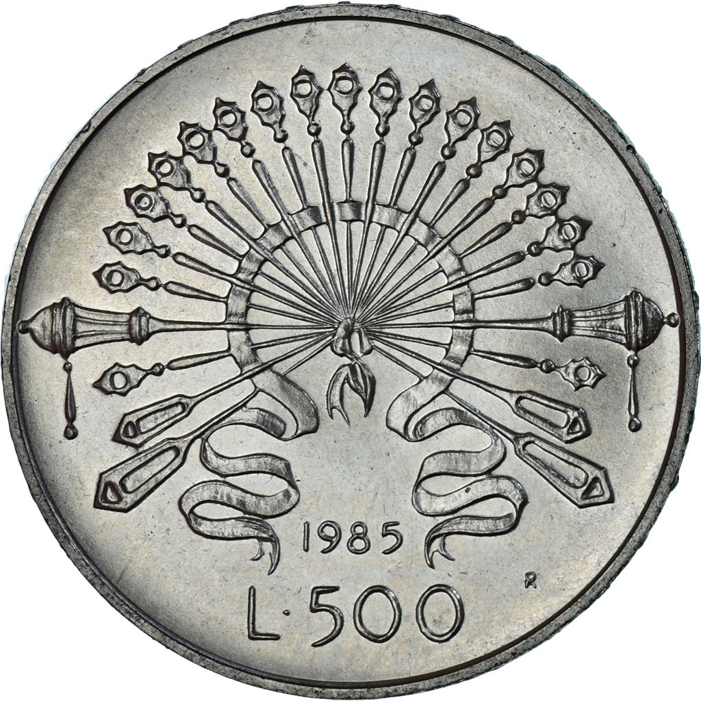 Coin, Italy, Alessandro Manzoni, 500 Lire, 1985, BU, MS(65-70), Silver, KM:123
