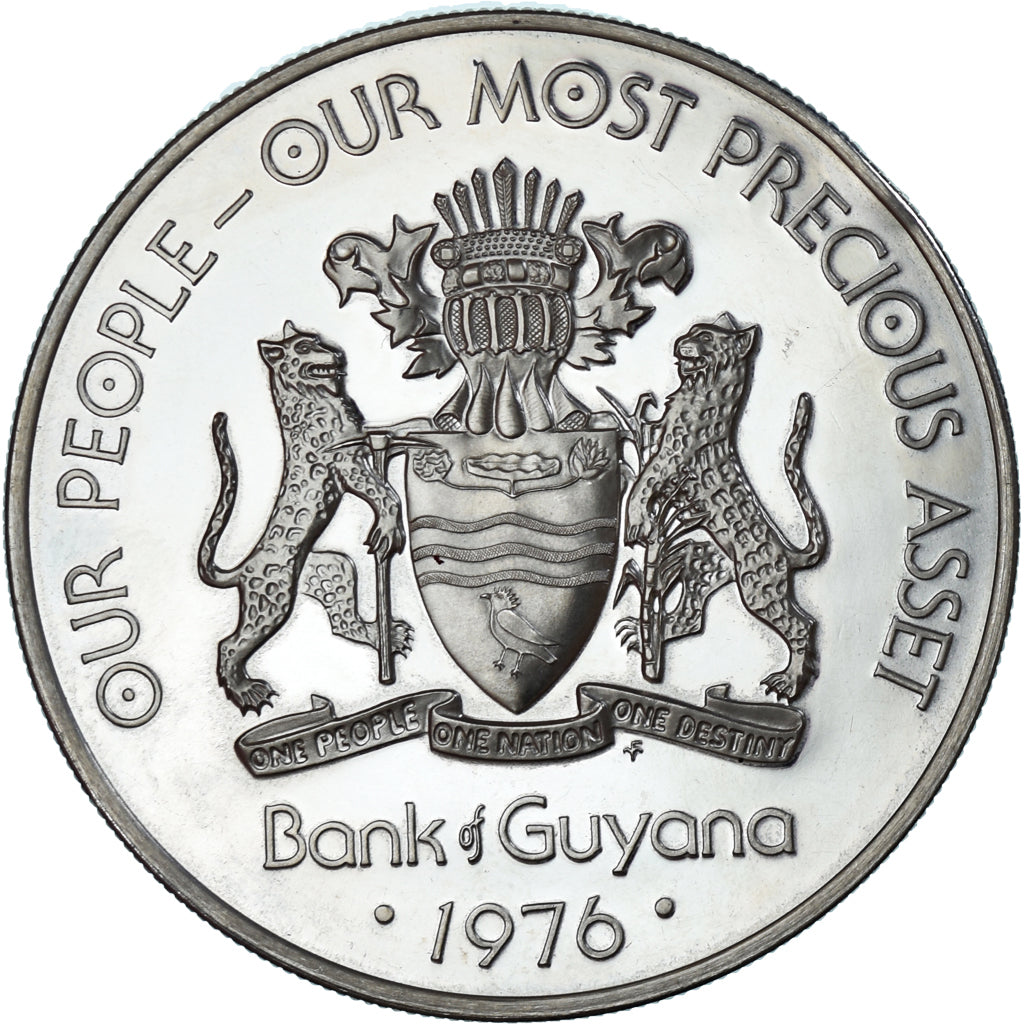 Coin, Guyana, 10 Dollars, 1976, Franklin Mint, BE, MS(65-70), Silver, KM:44a