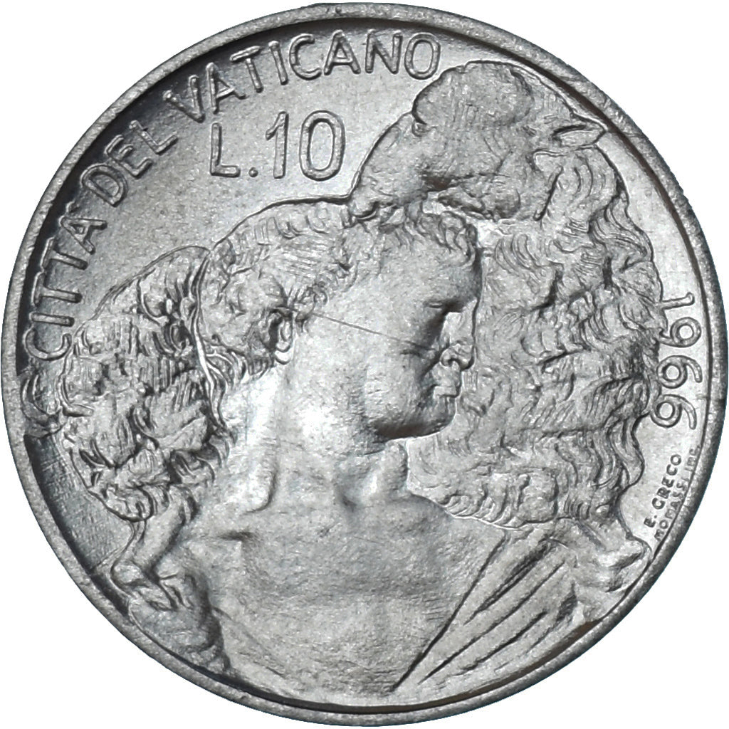 Coin, VATICAN CITY, Paul VI, 10 Lire, 1966, MS(63), Aluminum, KM:87